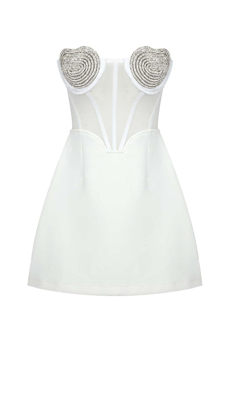 Lavaya Strapless Heart Bustier Mini Dress In White