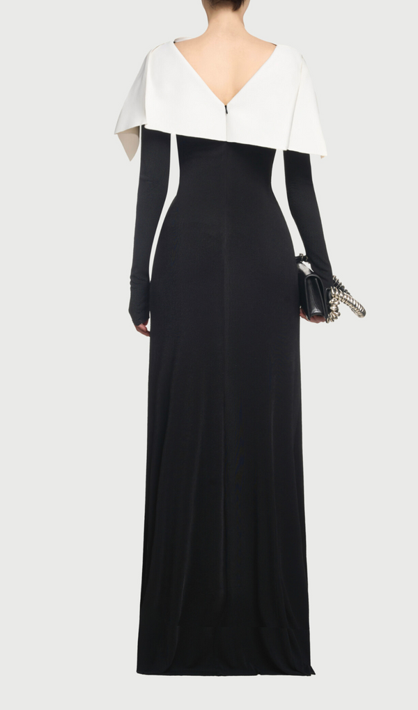 Rabia Draped Asymmetric Shoulder Pleated Maxi Dress In Black
