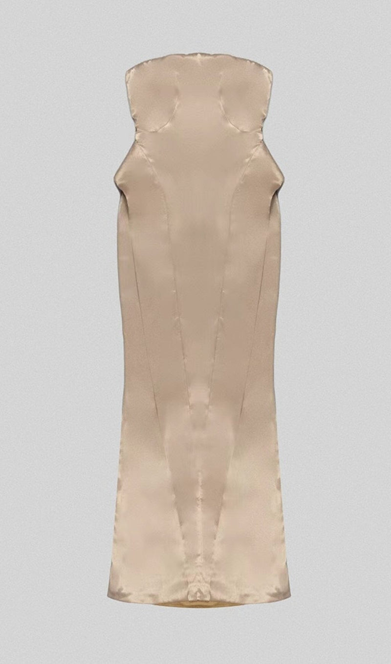 Brandina Satin Strapless Mermaid Maxi Dress In Beige