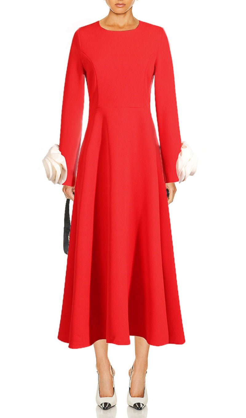 Ogaka Flower Embellished Midi Dress In Red
