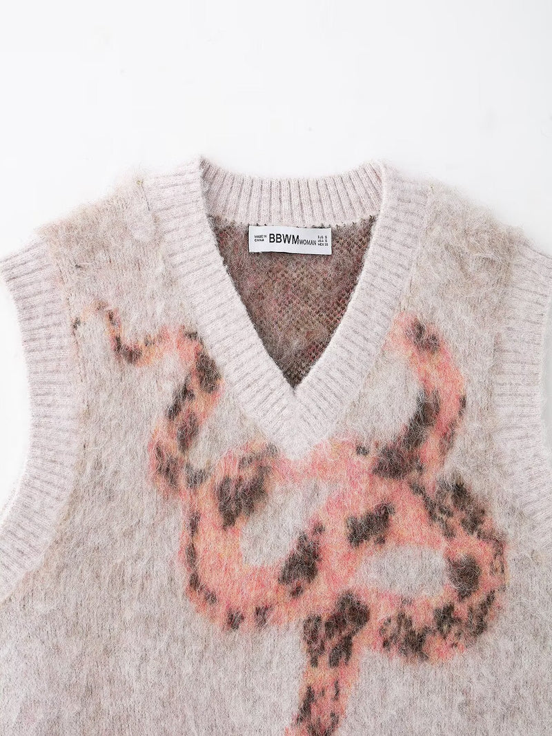 V-Neck Bristle Effect Jacquard Vest