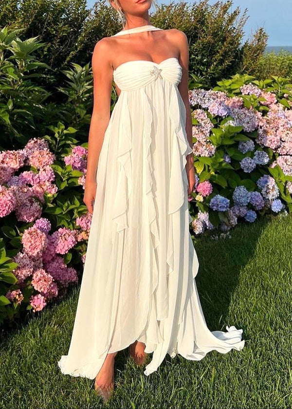 Noelia Strapless Ruffle Maxi Dress In White