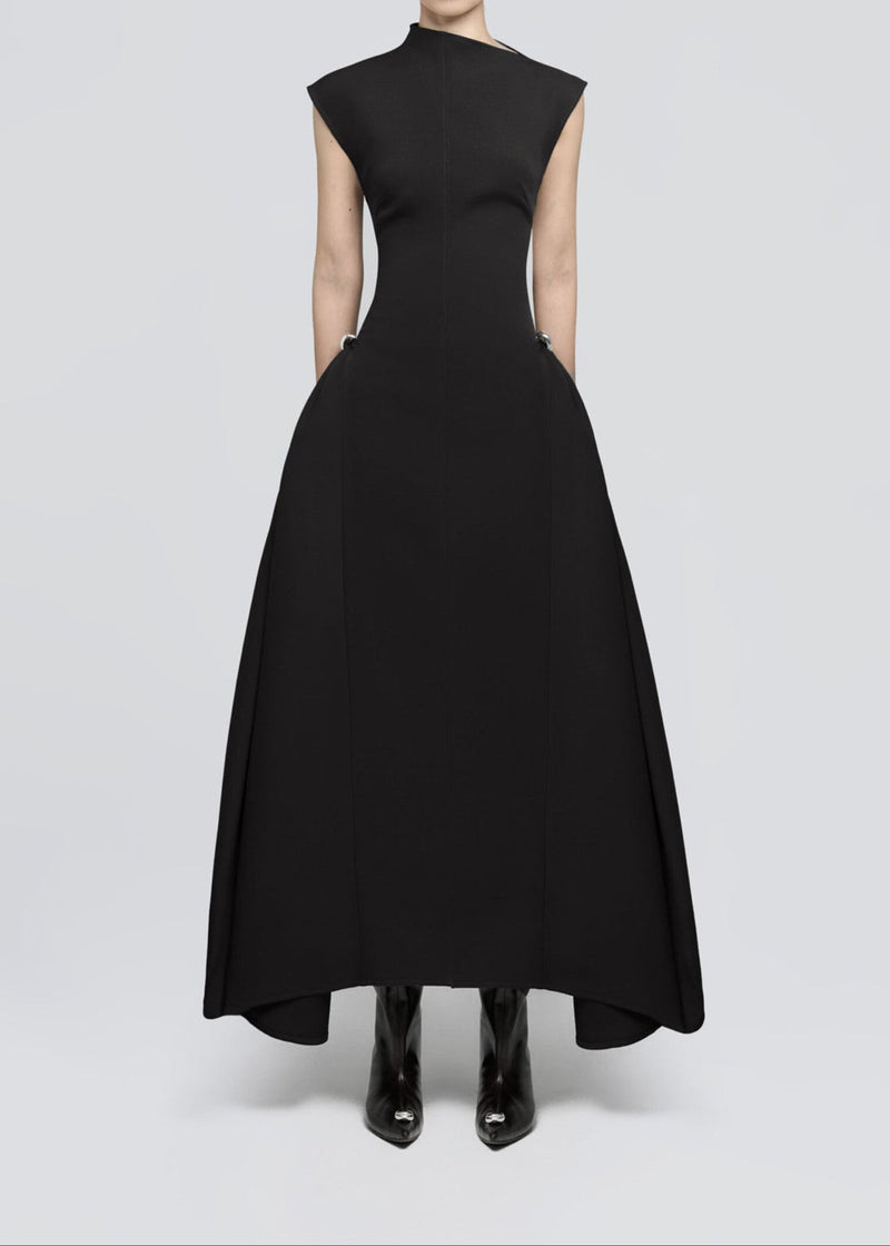 Quintus Sleeveless Irregular Hem Maxi Dress In Black