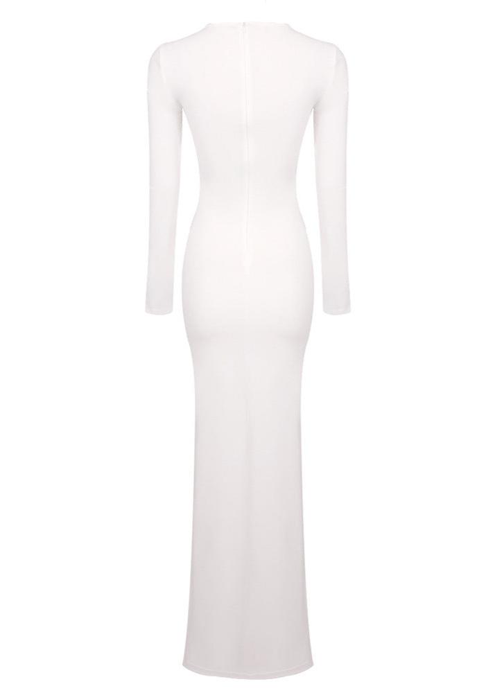 Simran Round Neck Ribbon Knot Maxi Dress In White