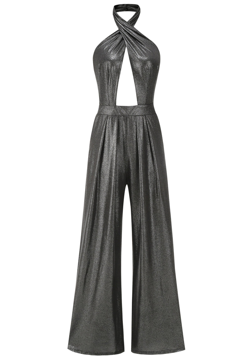 Aendria Halter Backless Jumpsuit In Grey