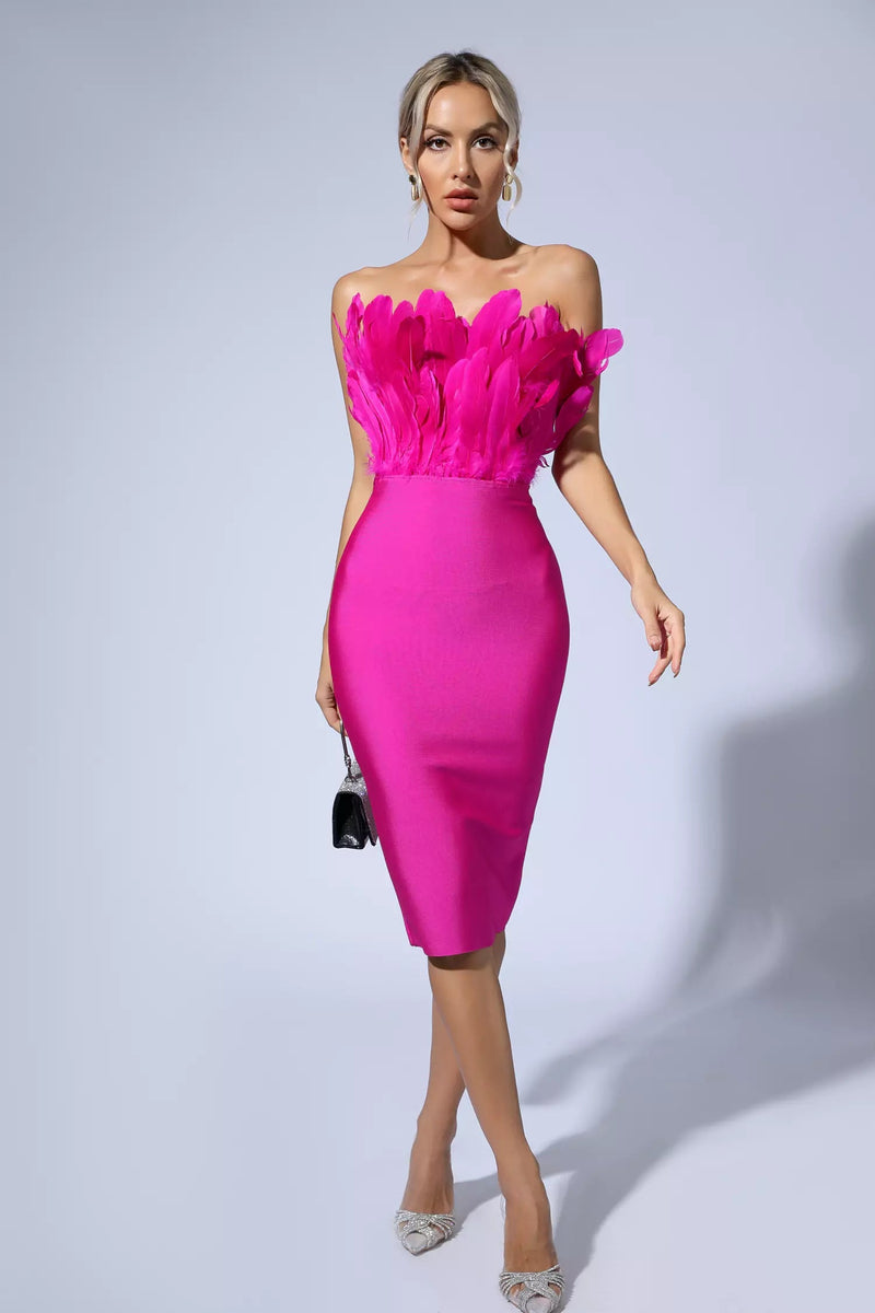 Ferley Strapless Feather Bandage Dress