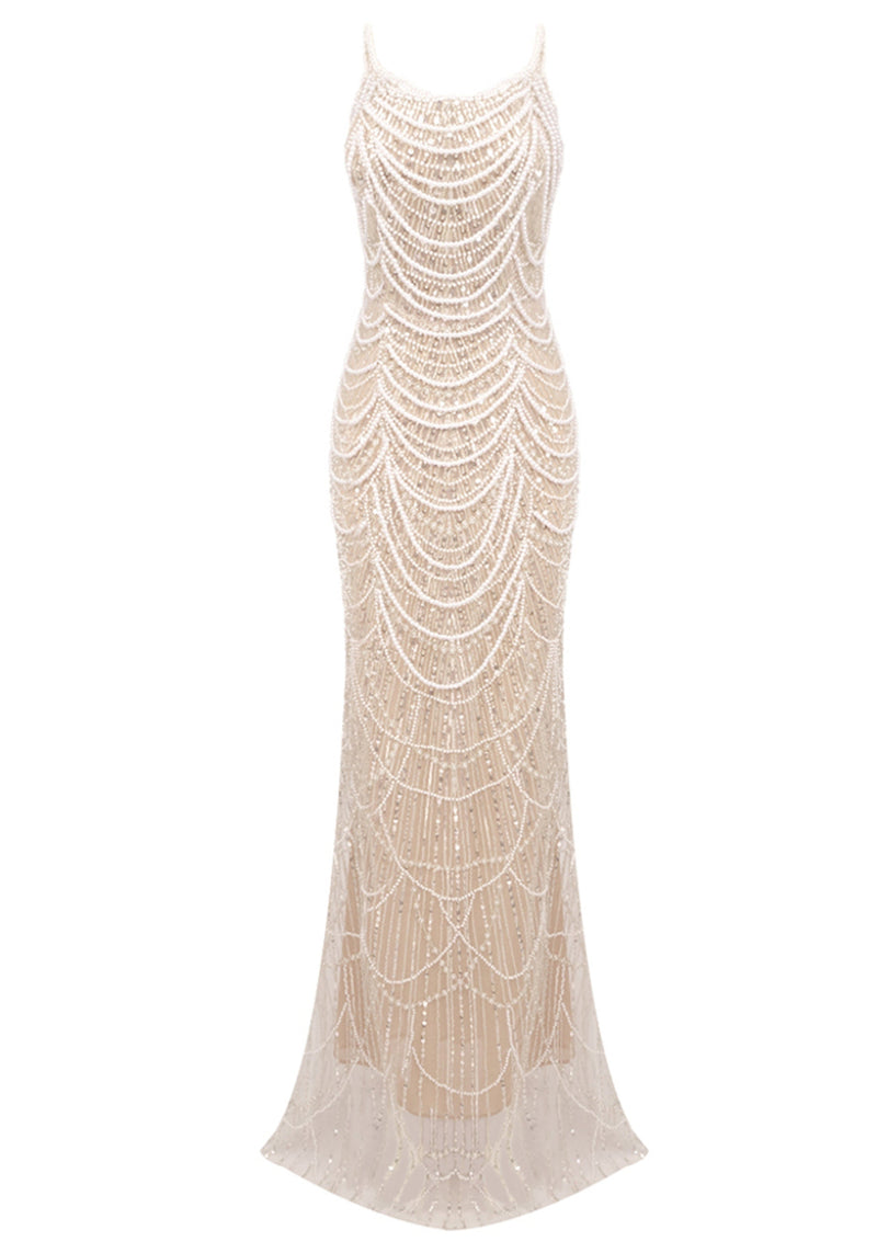 Eorland Strapless Pearl Sequin Maxi Dress In Nude