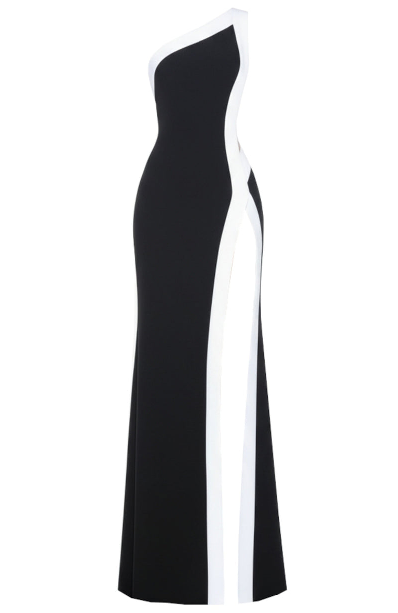 Ryressa One Shoulder Maxi Dress In Black White