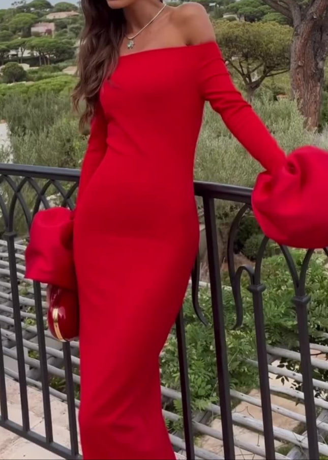 Kyrie Lantern Sleeve Bandage Maxi Dress In Red