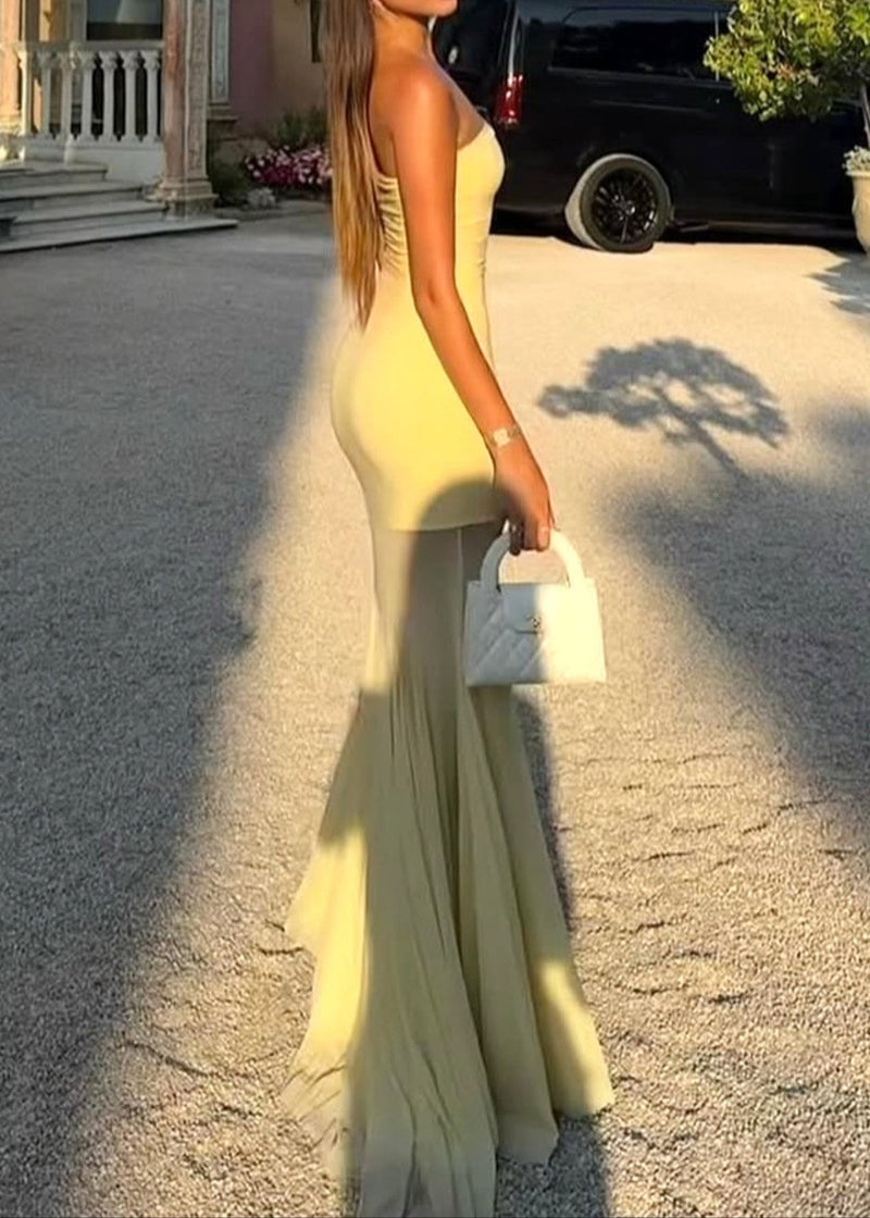Raziela Strapless Mermaid Mesh Maxi Dress In Yellow