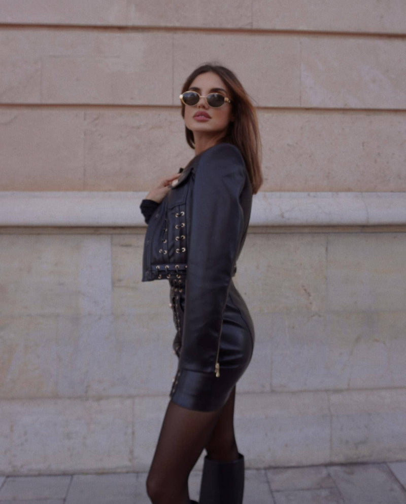 Kristin Leather Jacket Two Piece Set