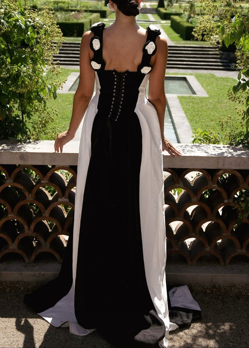 Aibhne Floral Detail Corset A Line Maxi Dress In Black White