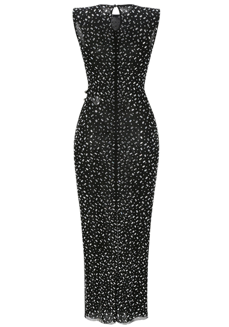 Haxara Crystal Cutout Maxi Dress In Black