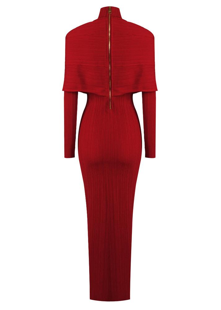 Sheadon Long-Sleeve Cross-Knit Jacquard Bandage Dress In Red