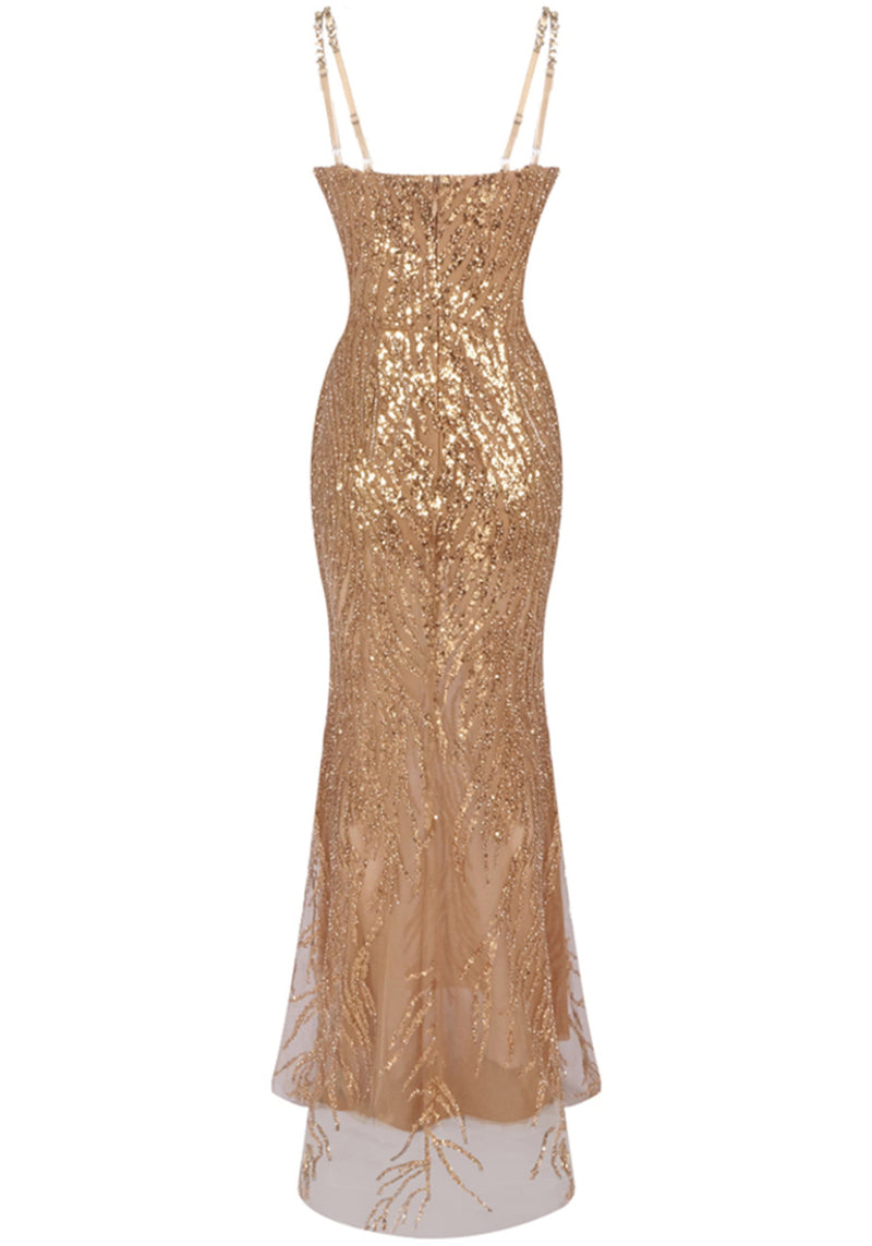 Cazara Sequin Maxi Dress In Gold