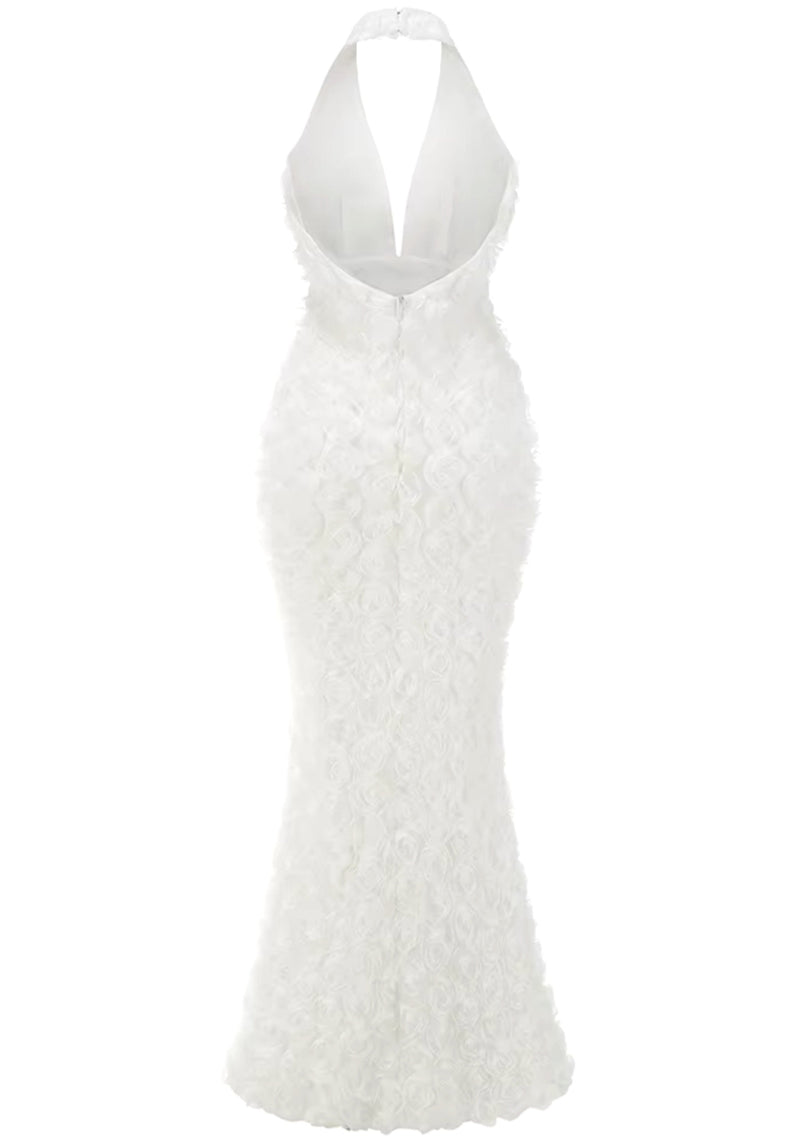 Akuji Halter Floral Maxi Dress In White