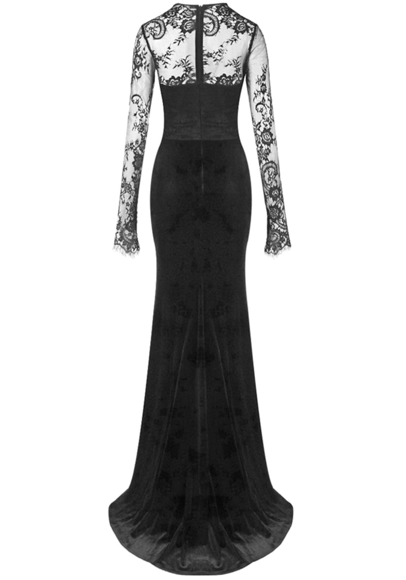 Janya Long Sleeve Halter Sequin Lace Maxi Dress In Black
