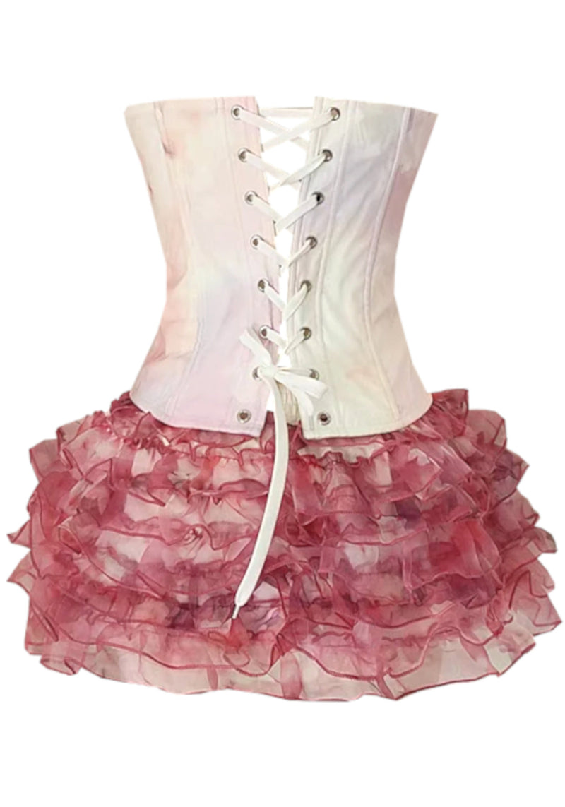 Haelira Strapless Ruffle Corset Two Piece Dress In Pink