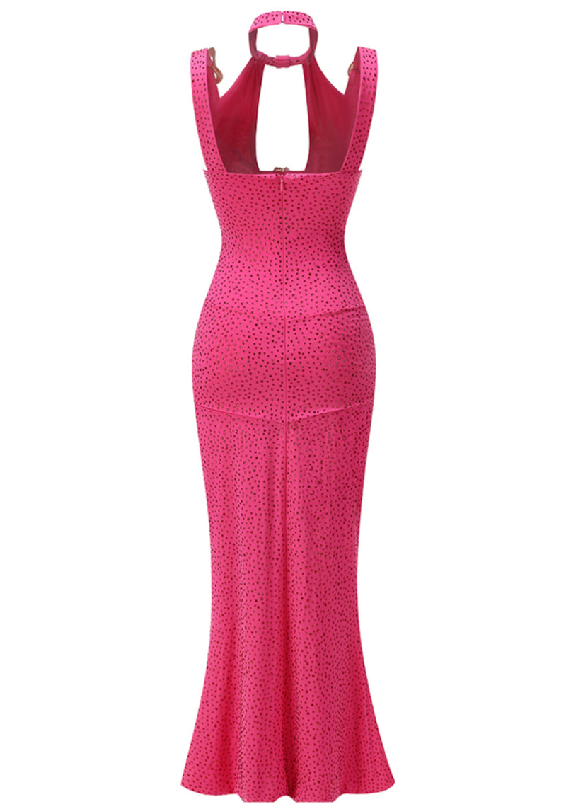 Amoura Halter Crystal Glow Gown – Hot Pink