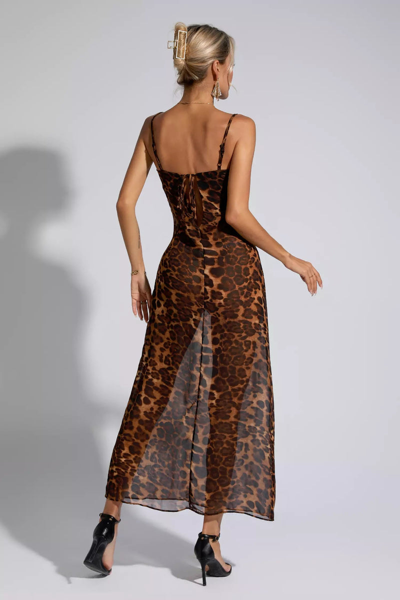 Brona Leopard Print Spaghetti Maxi Dress
