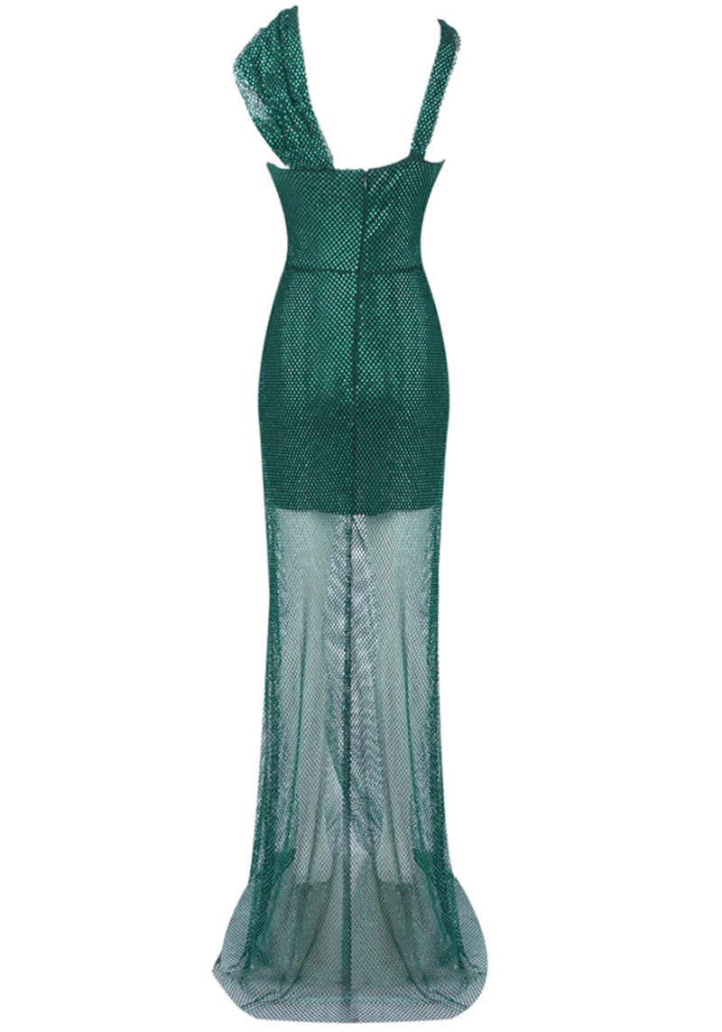 Theobald Sparkly Draped Maxi Dress Green