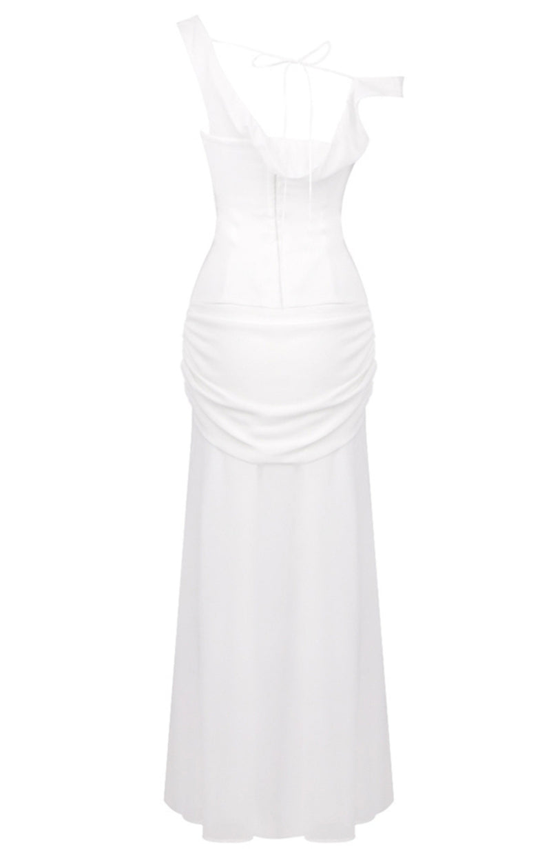 Ryron One Shoulder Corset Draped Maxi Dress In White
