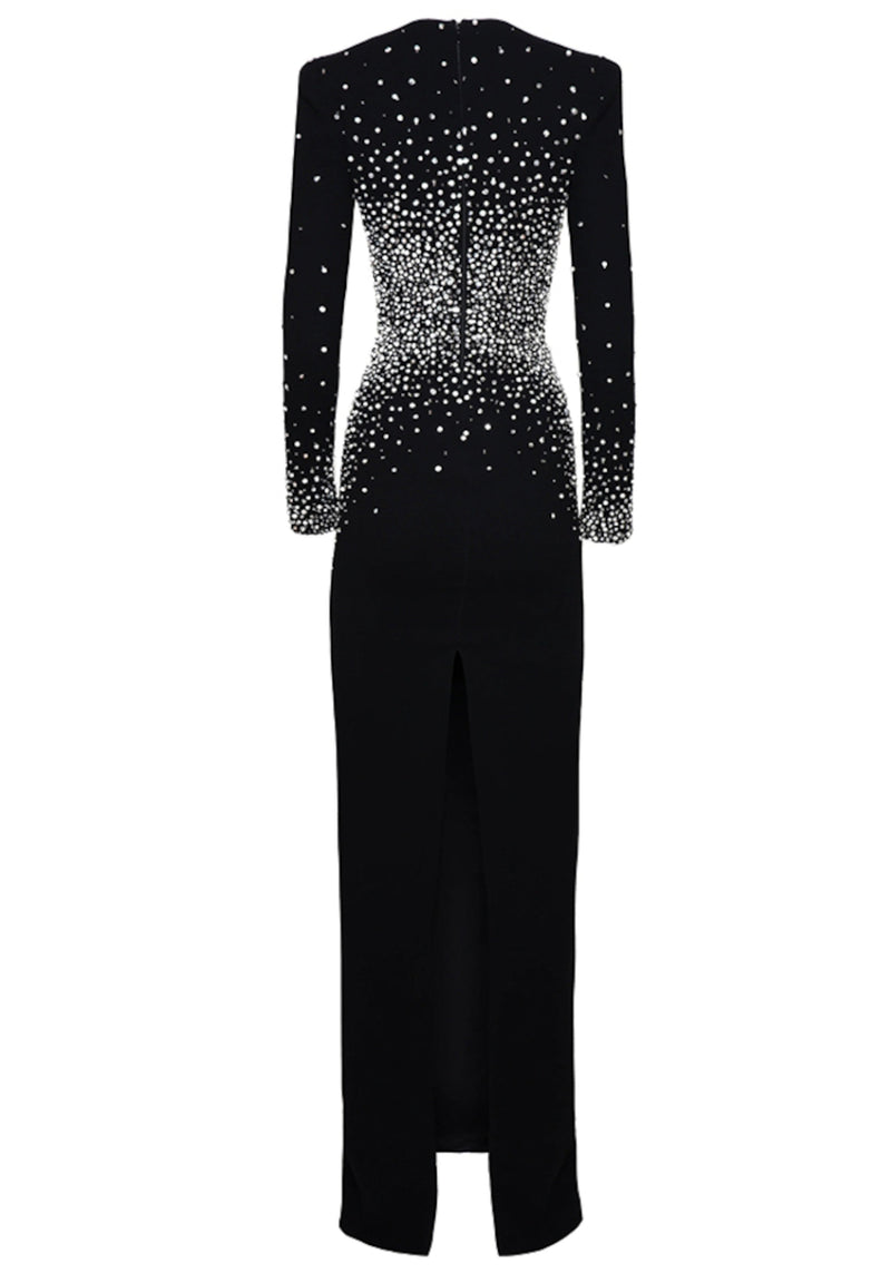 Seraphiel Long Sleeves Crystal Maxi In Dress Black