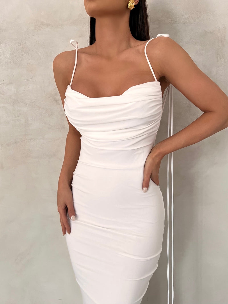 Birtin Backless Halter Maxi Dress In White