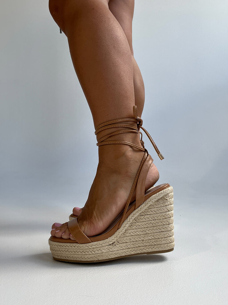 Espadrille Strappy Wedges Tan