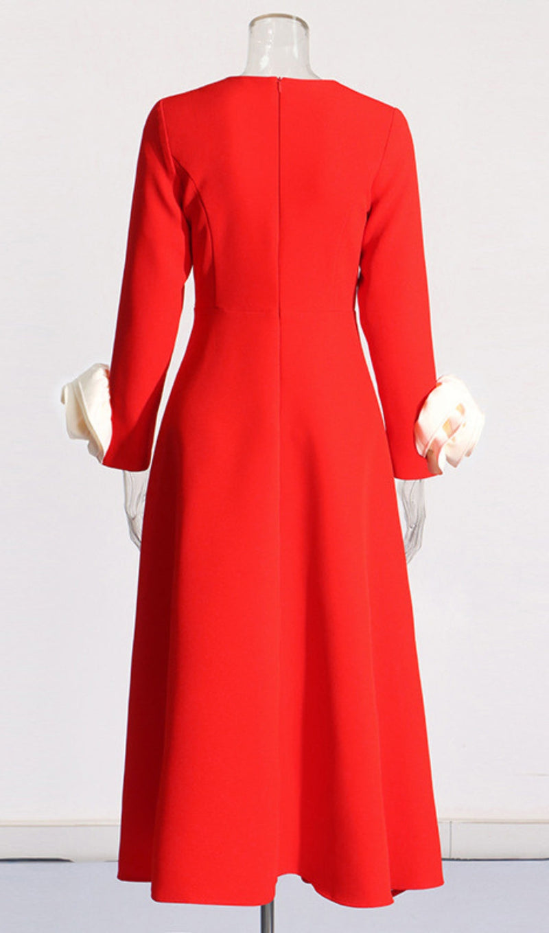 Ogaka Flower Embellished Midi Dress In Red