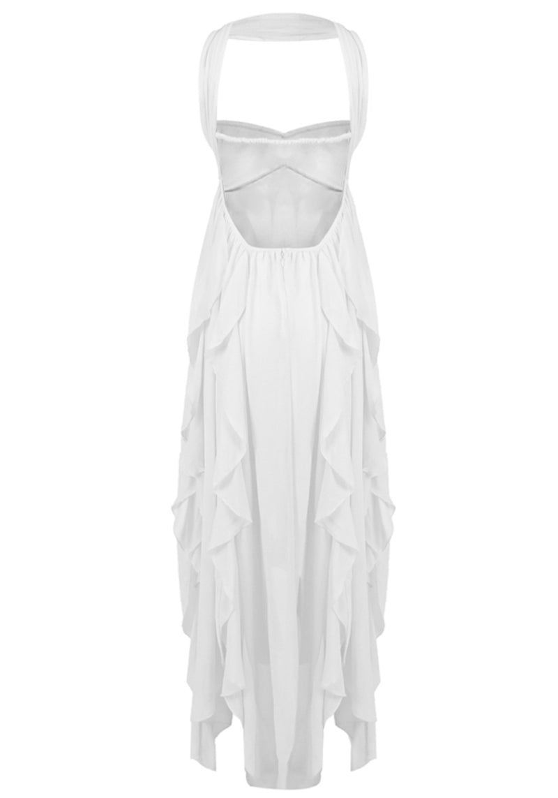 Noelia Strapless Ruffle Maxi Dress In White