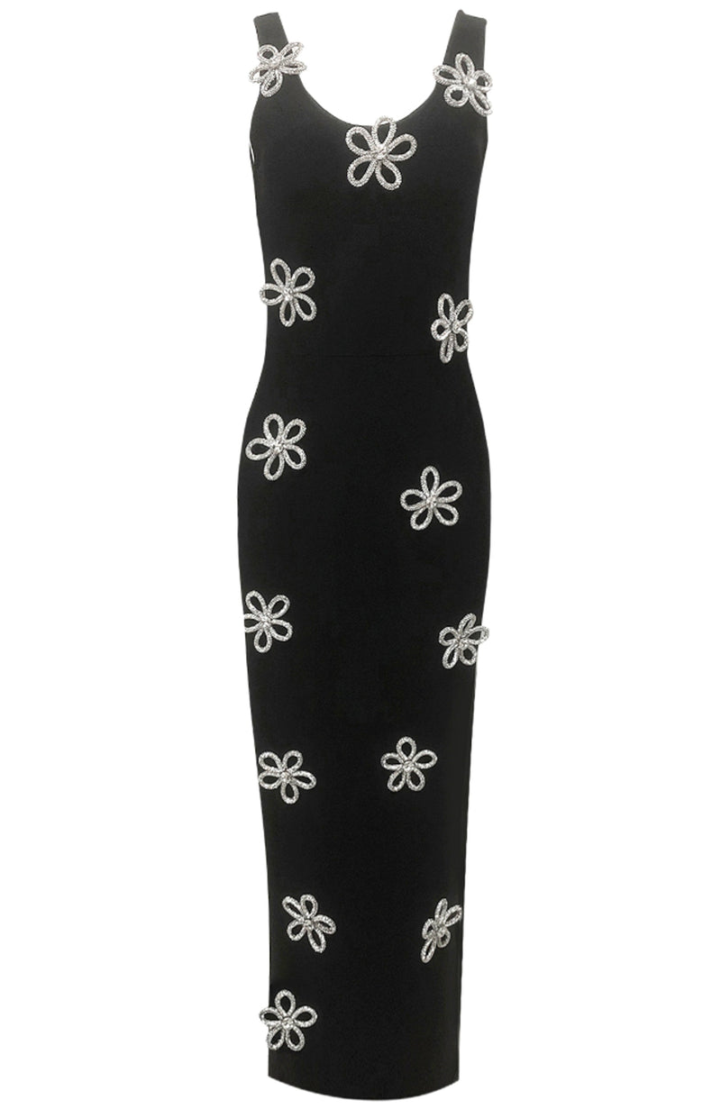 Ainmuire Crystal Floral Detail Maxi Dress In Black