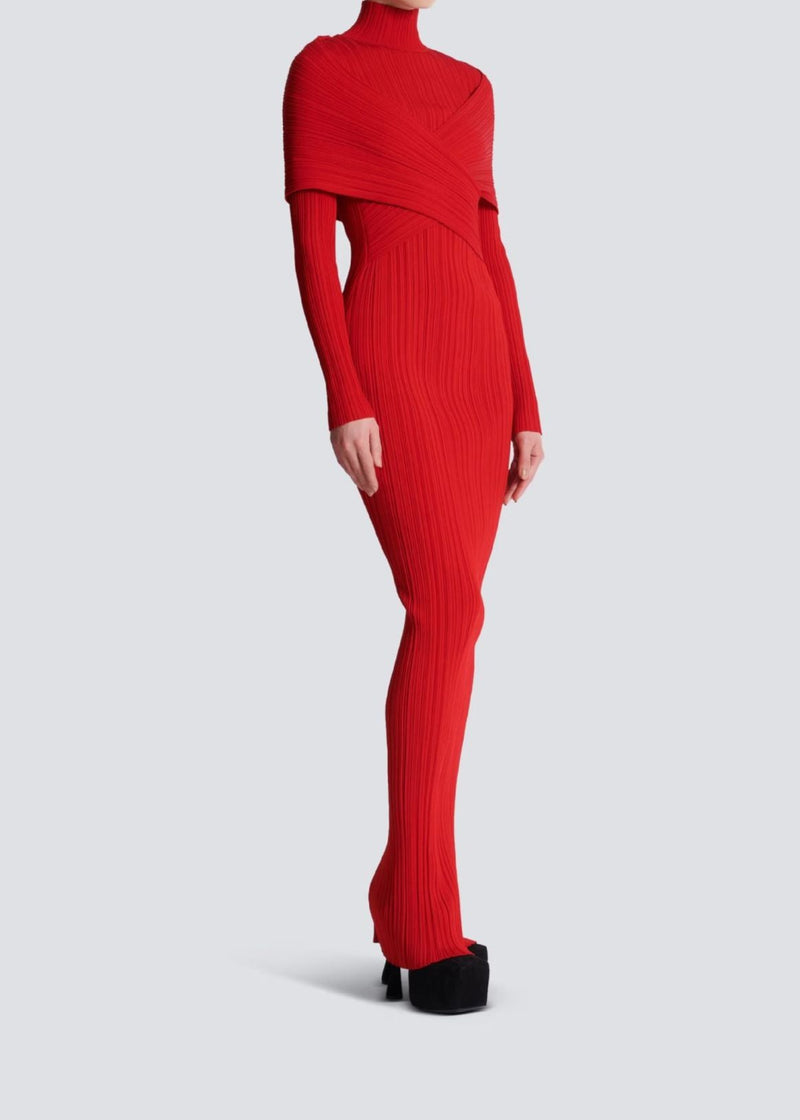 Sheadon Long-Sleeve Cross-Knit Jacquard Bandage Dress In Red