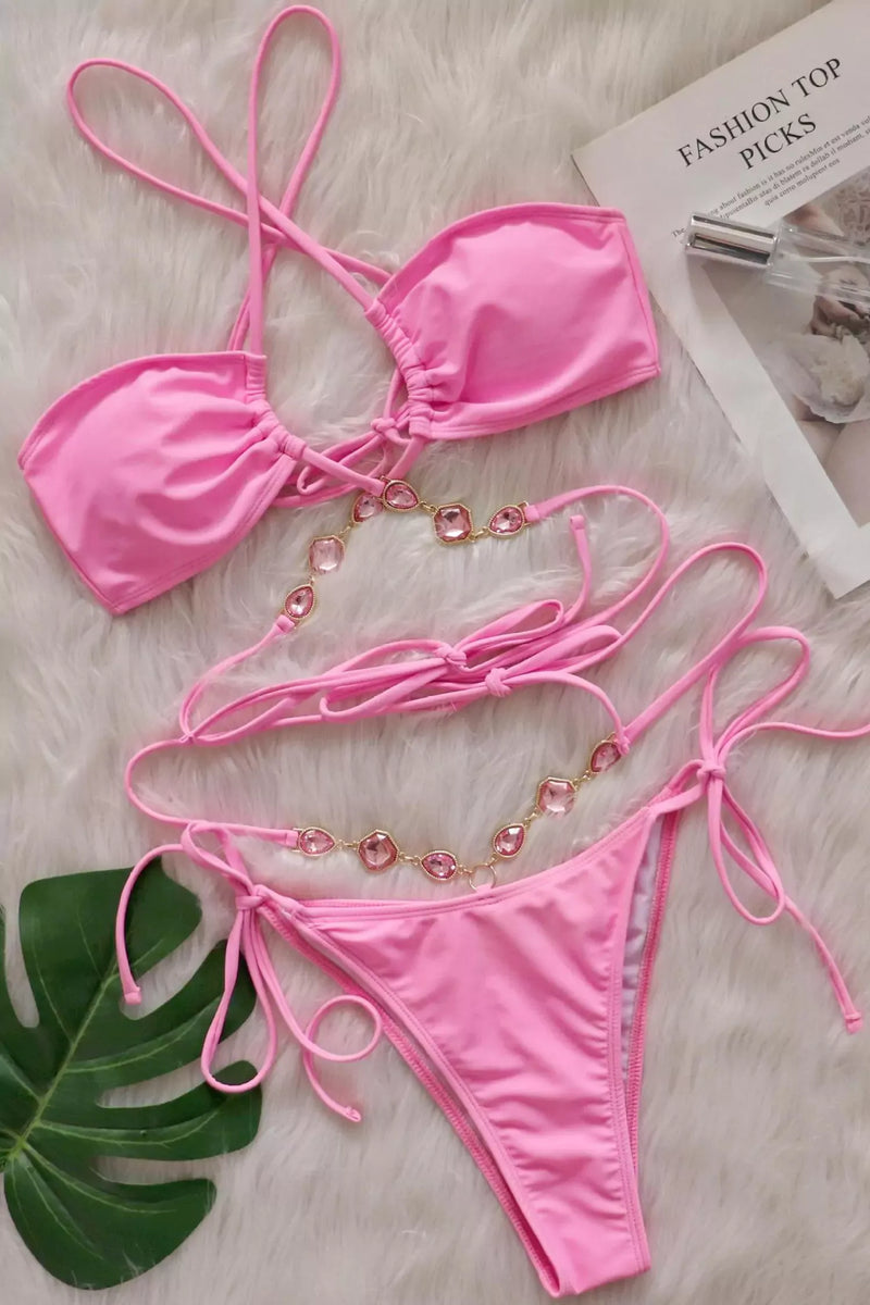 Hetty Diamond Halter Strap Bikini In Pink