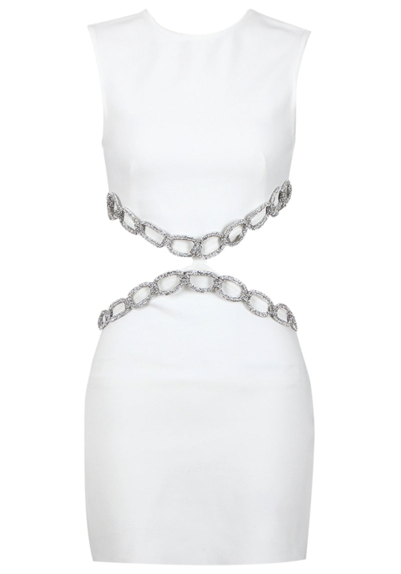 Hummer Crystal Chain Mini Dress In White