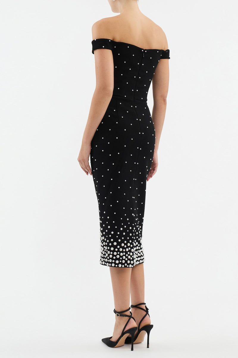 Nketiah Pearl Polka Dots Embellished Midi Dress In Black