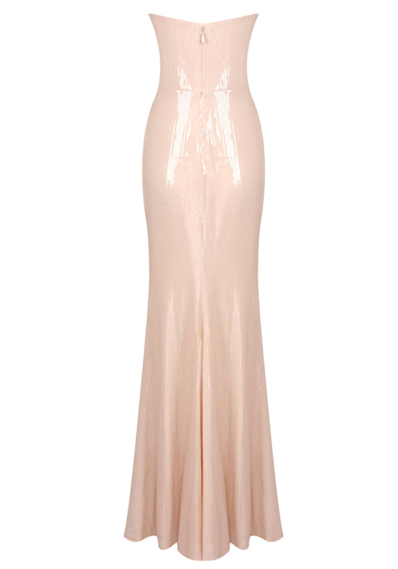 Blamey Strapless Structured Sequin Maxi Dress In Nude