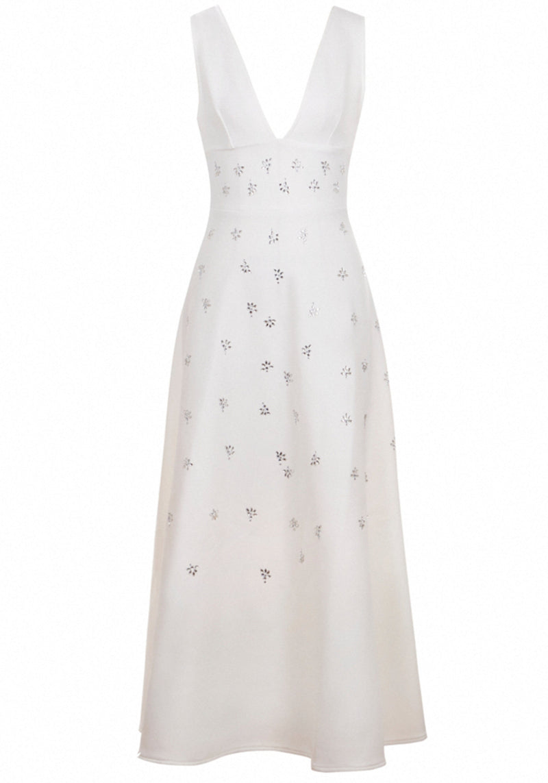 Dakari Crystal Embellished A Line Midi Dress In White