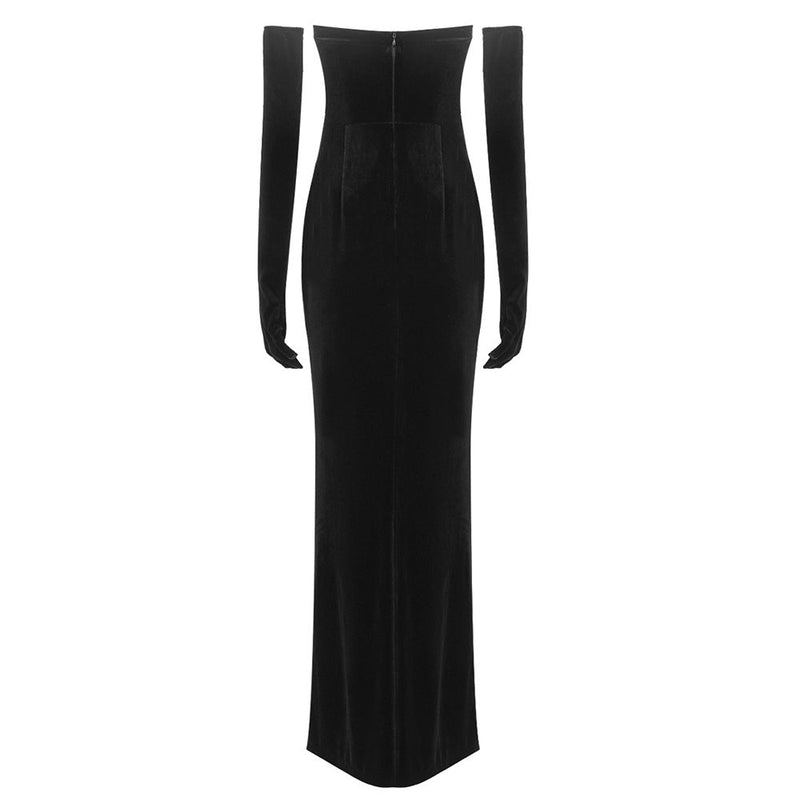 Marne Strapless Embellished Maxi Velvet Dress In Black