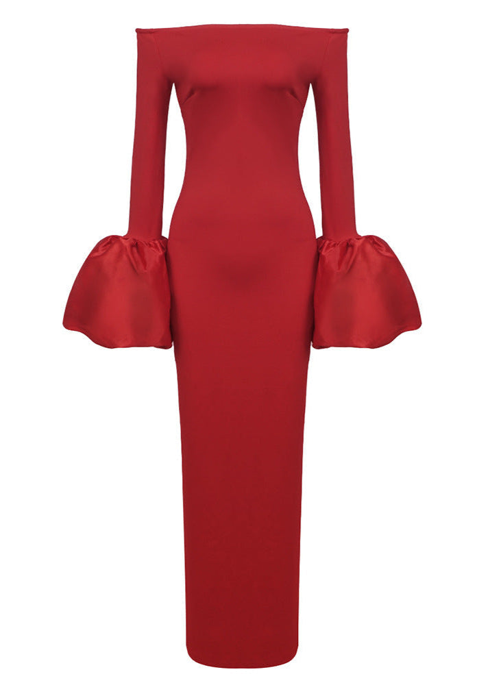 Kyrie Lantern Sleeve Bandage Maxi Dress In Red