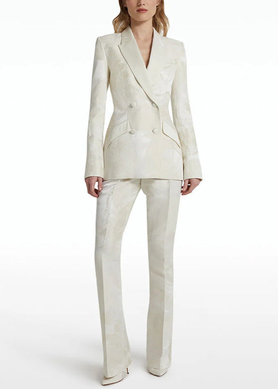 Jennlika Jacquard Double-Breasted Blazer Suit In Ivory