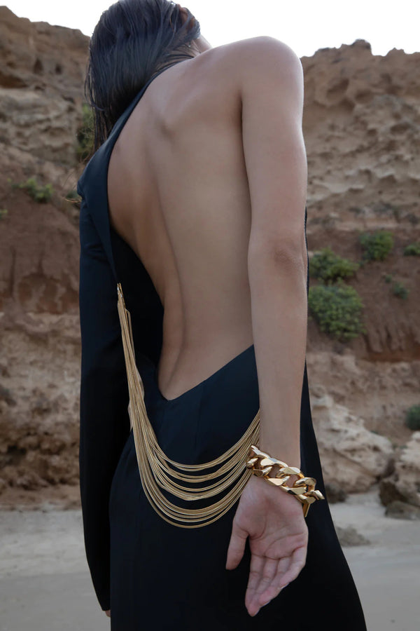 Fagra Off-Shoulder Snake Chain Maxi Dress