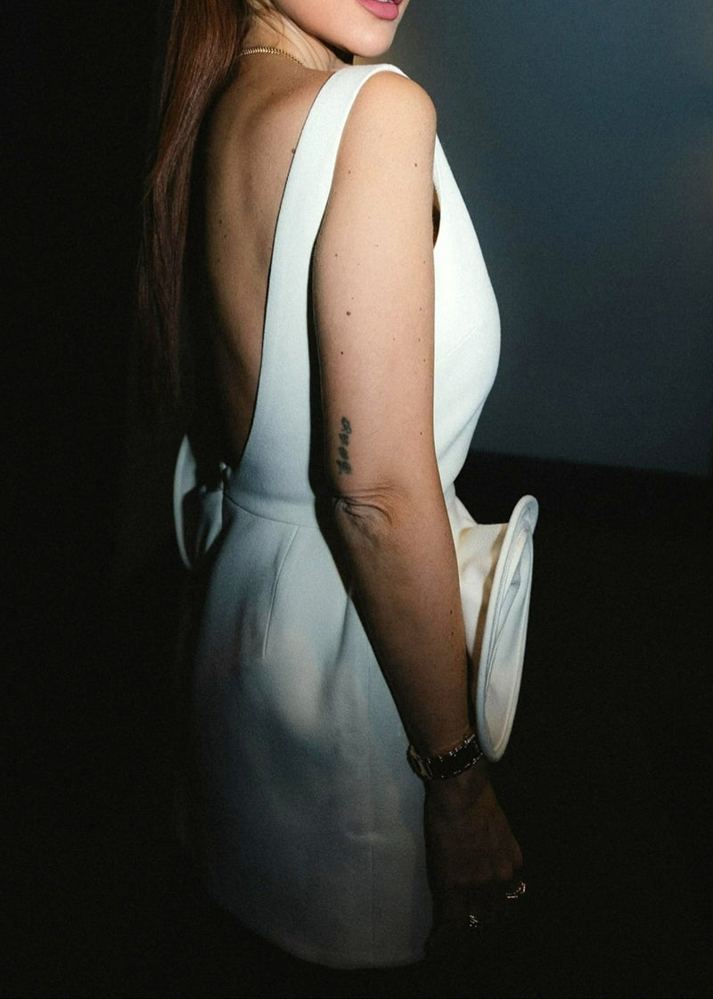 Bexielle Floral Detail Backless Mini Dress In White