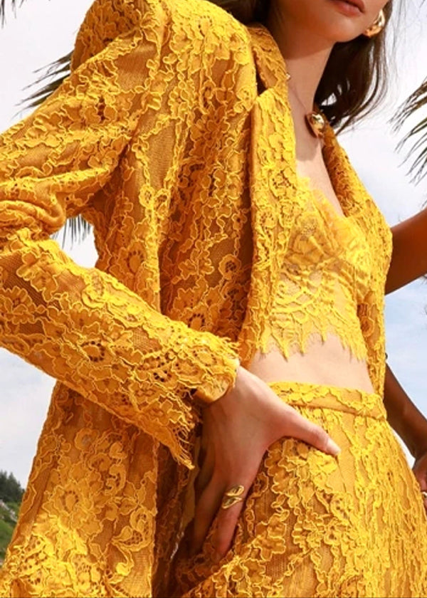 Reegan Lace Three Piece Set In Amber Yellow