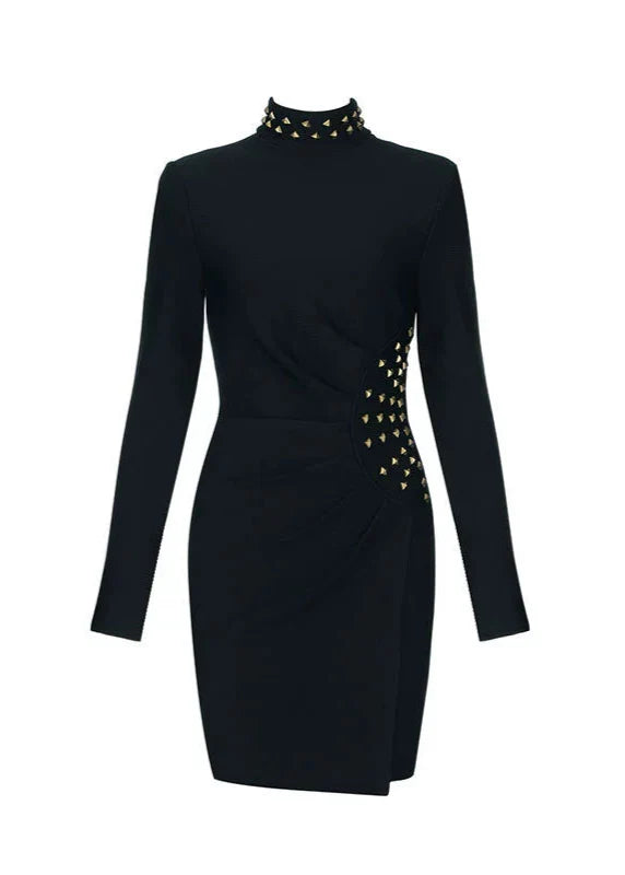 Liorah Metal Embellished Pleated Mini Dress In Black