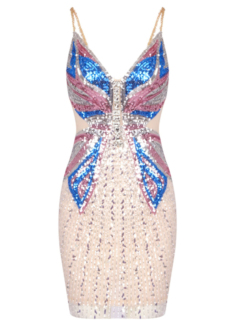 Seraphilus Sequin Crystal Mini Dress In Nude