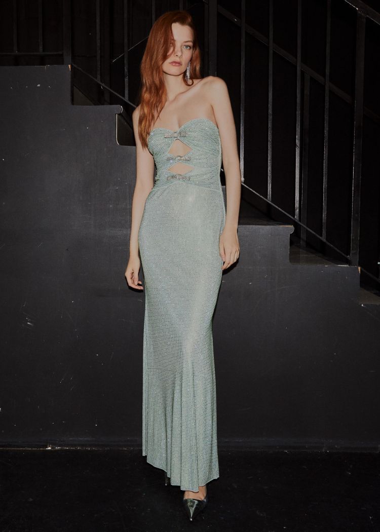 Radek Mint Rhinestone Strapless Maxi Dress