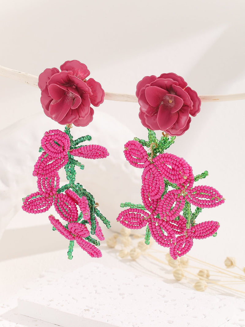 Oryxal Rose Red Flower Earrings