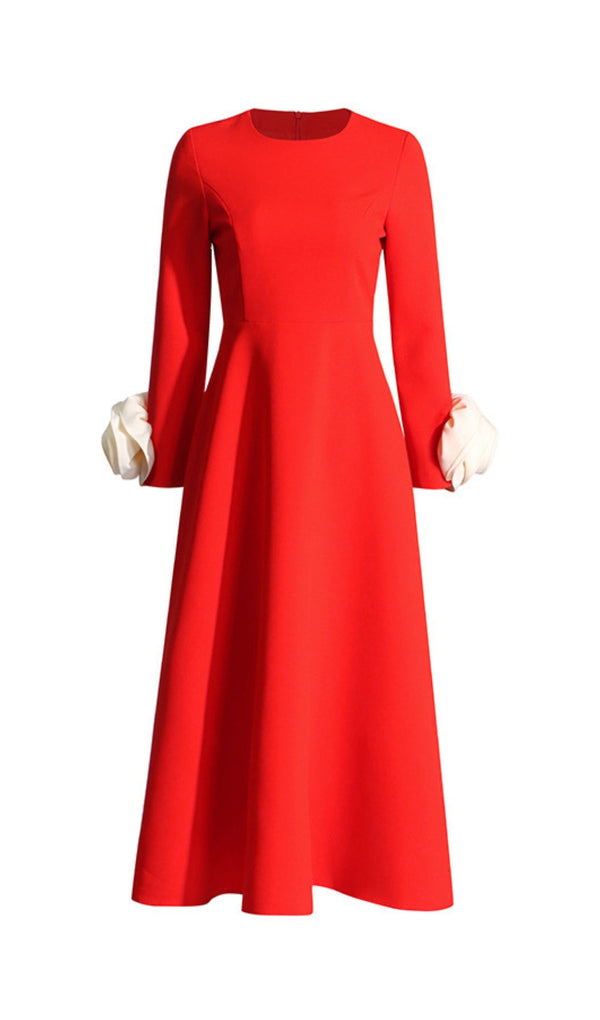 Ogaka Flower Embellished Midi Dress In Red