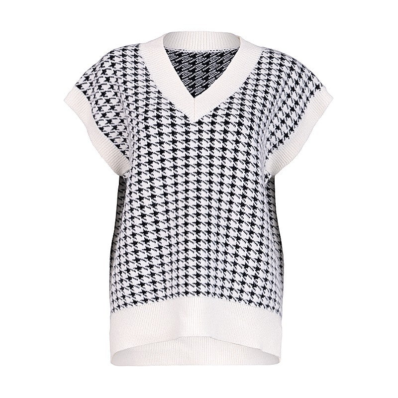 Knitted Plaid V-Neck Sweater Vest